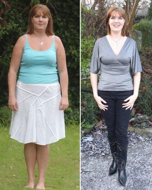 Woman before weight loss and after the kefir diet